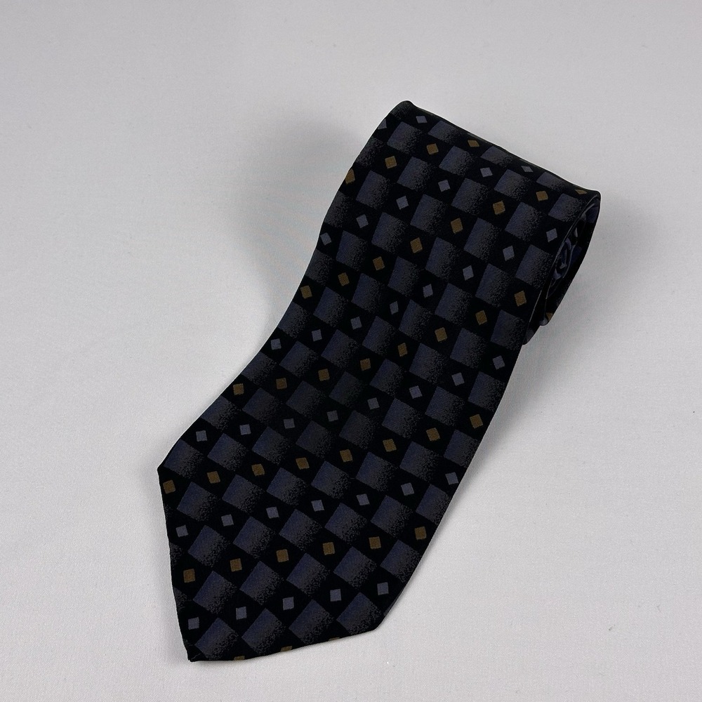Diamond Geometric Blue Black Brown Silk Tie Vintage J Ferrar Made In Italy 3.75"